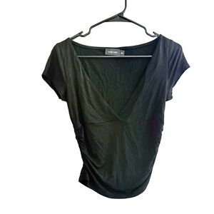 Tiger Mist Black Klara Short Sleeve Deep V-Neck Top Size Medium